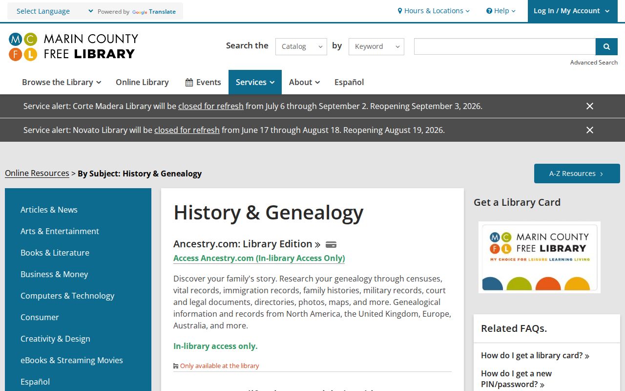 San Rafael city directory local history and genealogy resources
