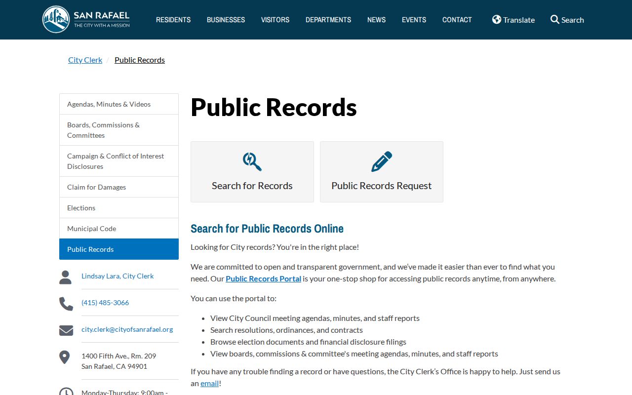 San Rafael residents directory public records request route