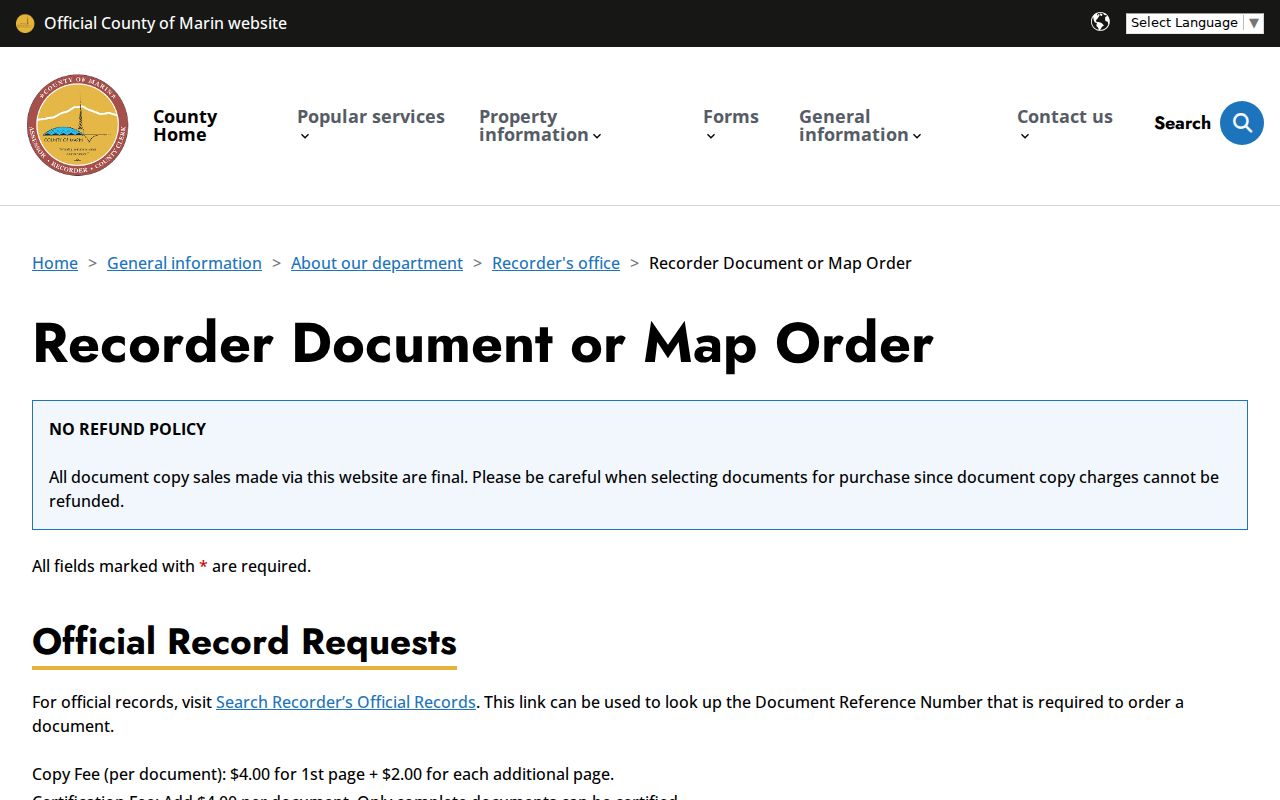San Rafael previous residents recorder document and map order