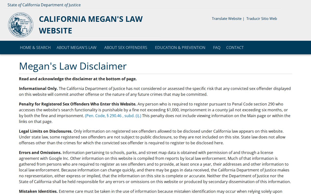 San Rafael resident lookup California offender registry